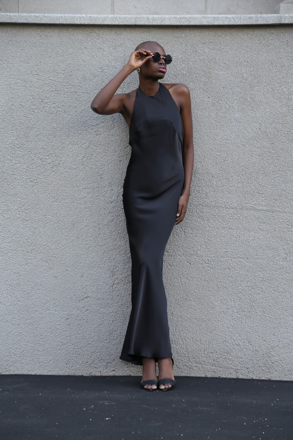 Black dress with train