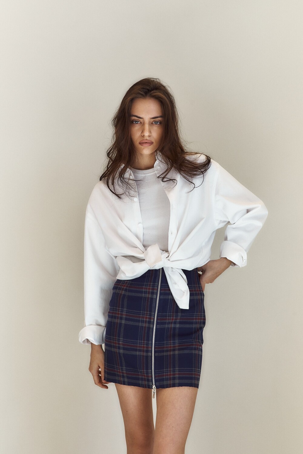 Checkered zip-up skirt